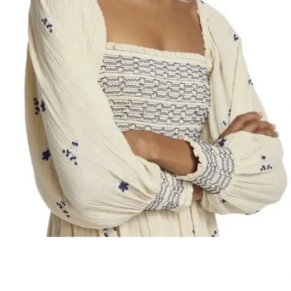 Free People Cream and Blue Jumpsuit with Wide-Leg Design - Picture 3 of 6